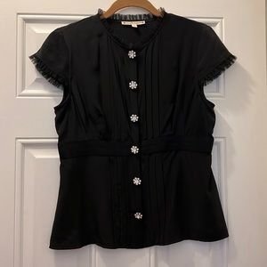 Nanette Lepore, Button Up Blouse, Size 8, Black with Jeweled Buttons